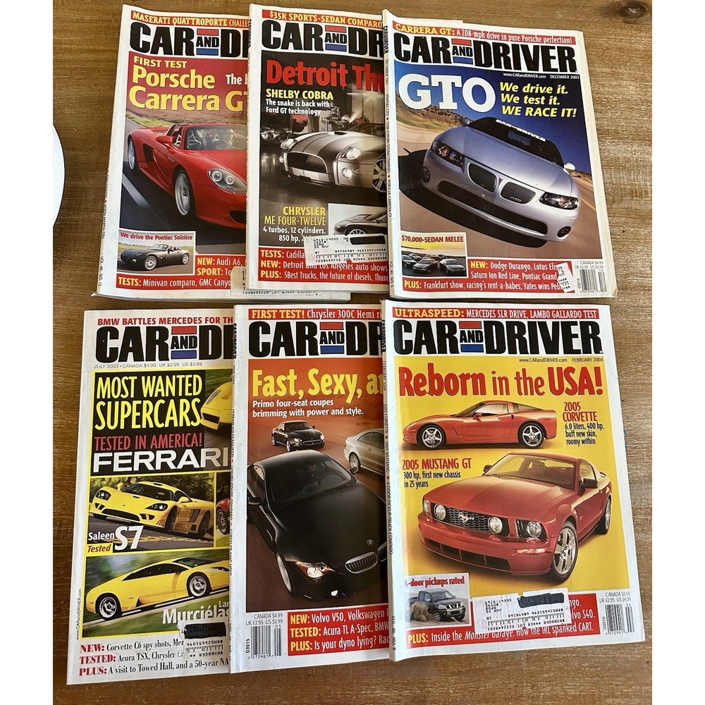 Lot Of 6 Car and Driver Magazines 2003-2004 Muscle Cars Sports Cars
